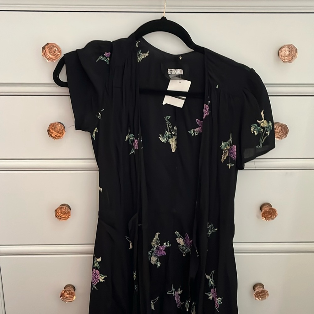 Long reformation black wrap dress